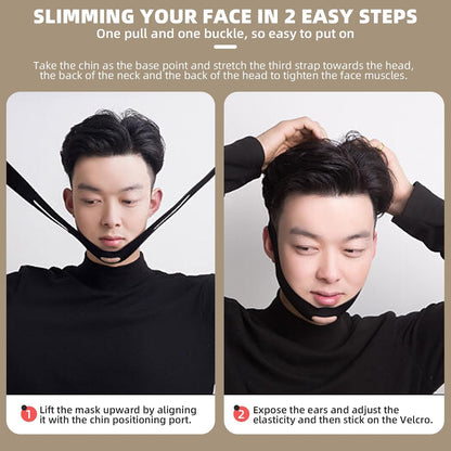 V-Line Lifting Mask - Double Chin Reducer and Face Shaper with High-Elastic Fit, Reusable Chin Strap and Depuffing Tape for Skin Tightening, Sagging Skin Relief and Slimming for Men and Women