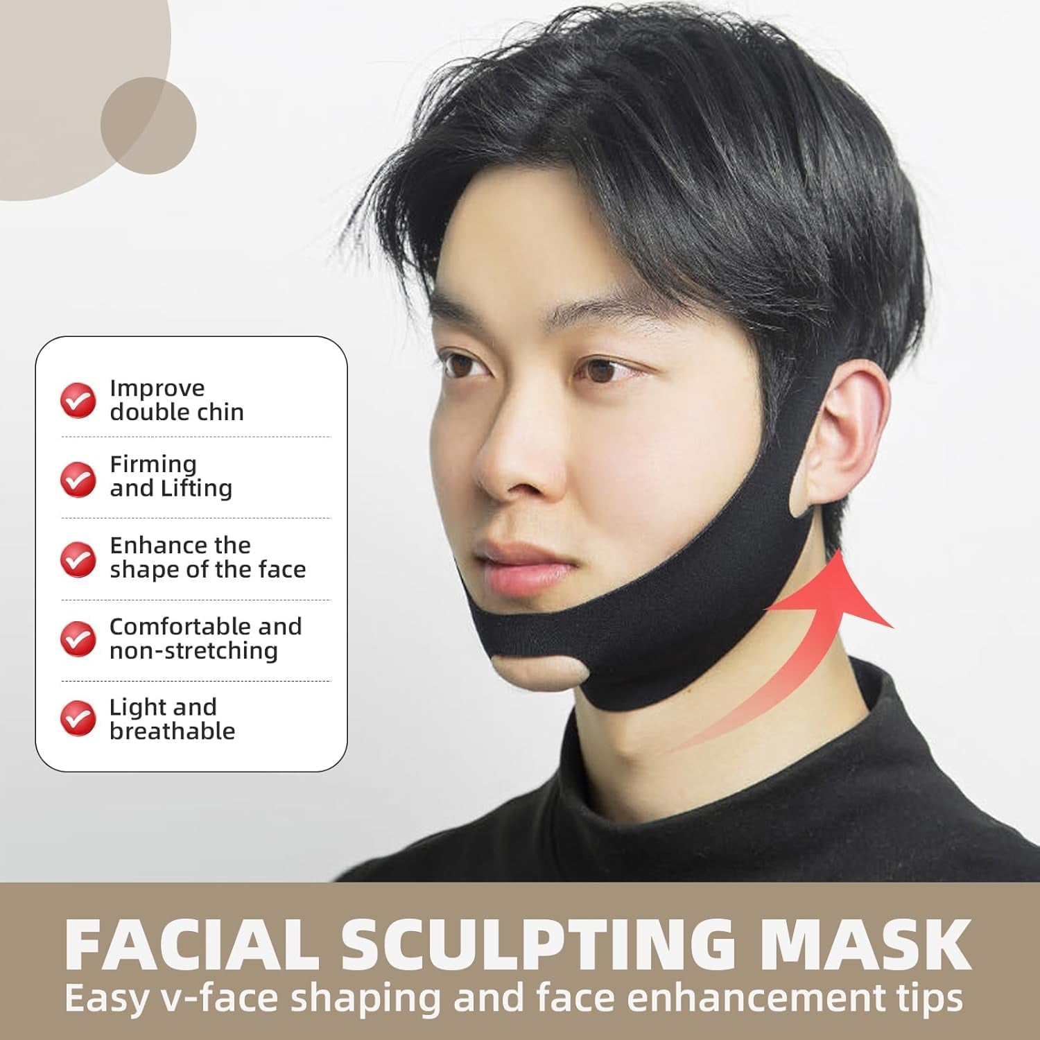 V-Line Lifting Mask - Double Chin Reducer and Face Shaper with High-Elastic Fit, Reusable Chin Strap and Depuffing Tape for Skin Tightening, Sagging Skin Relief and Slimming for Men and Women